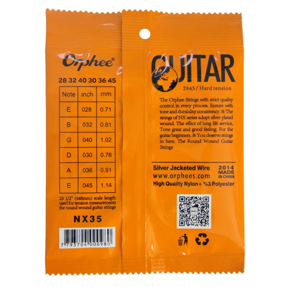 New Orphee Classic Classical Guitar Strings Nylon and Silver Plated Wire Hard/Normal Tension 028-043/028-045 Wholesales | Спорт и