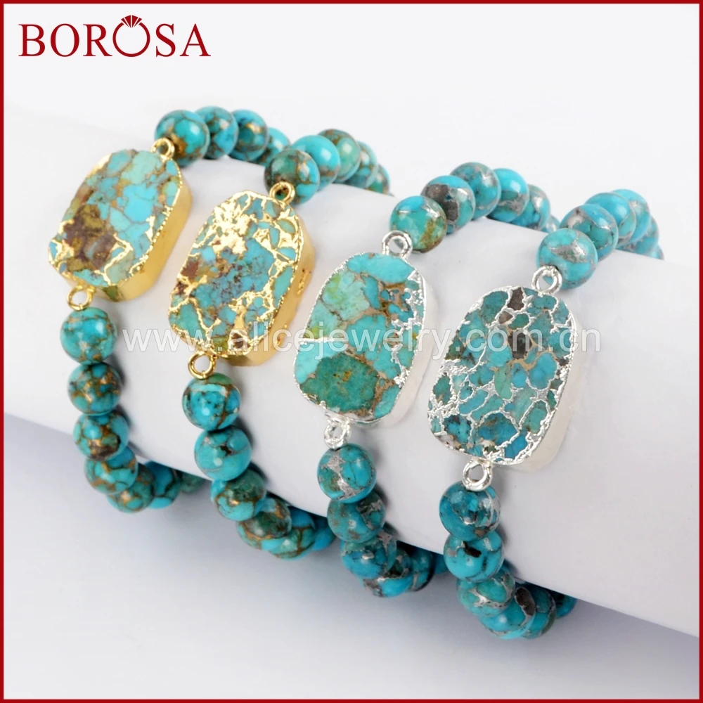 BOROSA 4 шт Золото/Серебро Цвет Медь натуральная бирюза разъемы с 8 мм бусинами