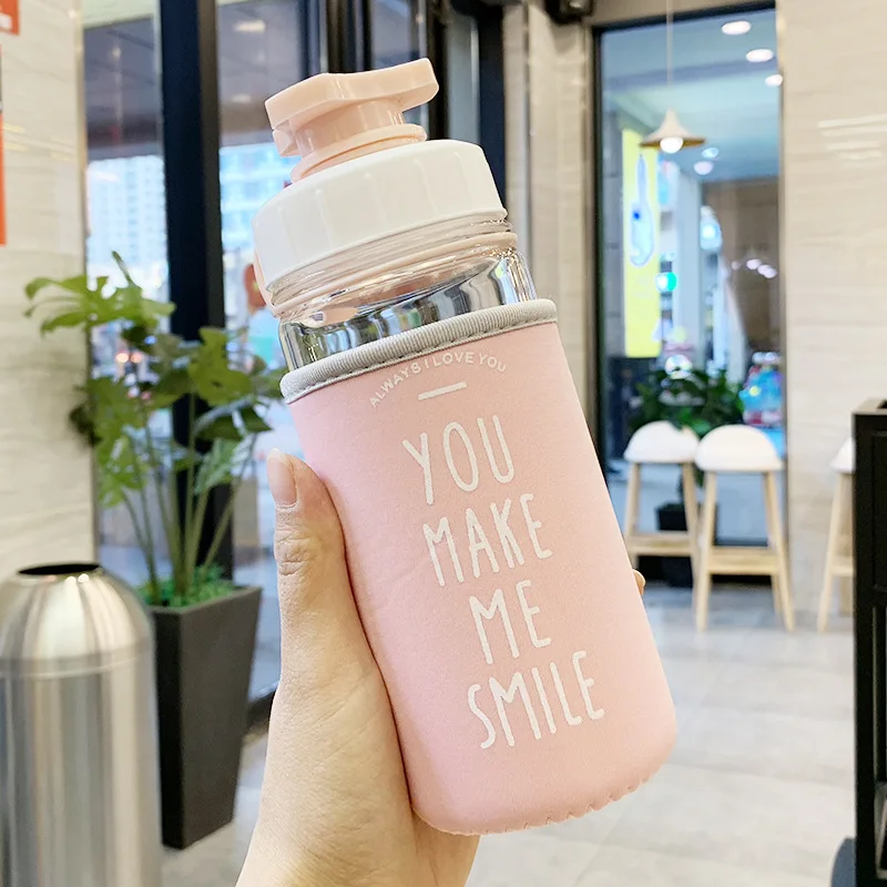 400ml 300/400 мл милый розовый Английский алфавит анти-скальдинг стеклянная бутылка для воды девушка дорожная чашка кофе чайник для молока фрукты стакан для сока - Цвет: 400ml