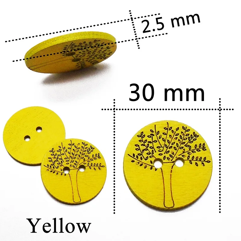 Yellow ZIEENE 5 шт. 10 шт. 25 шт. 50 шт. Смешанные 7 цветов окрашенные лазерные деревья мудрости деревянные пуговицы 30 мм шитье скрапбукинг для детей ручной работы - Цвет: Yellow