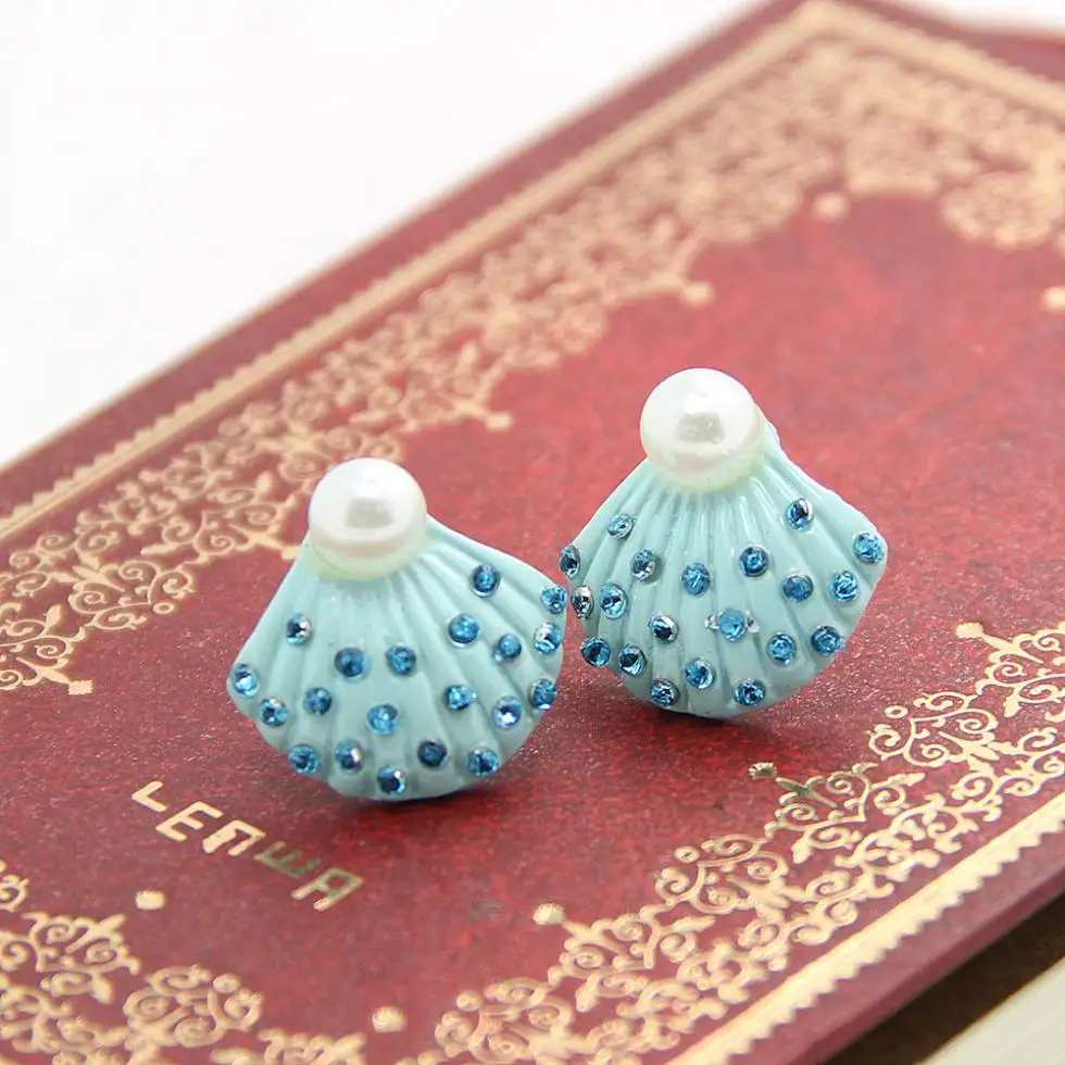 Lovely summer blue shell pearl earrings sweet earring for women free shipping CE086 | Украшения и аксессуары