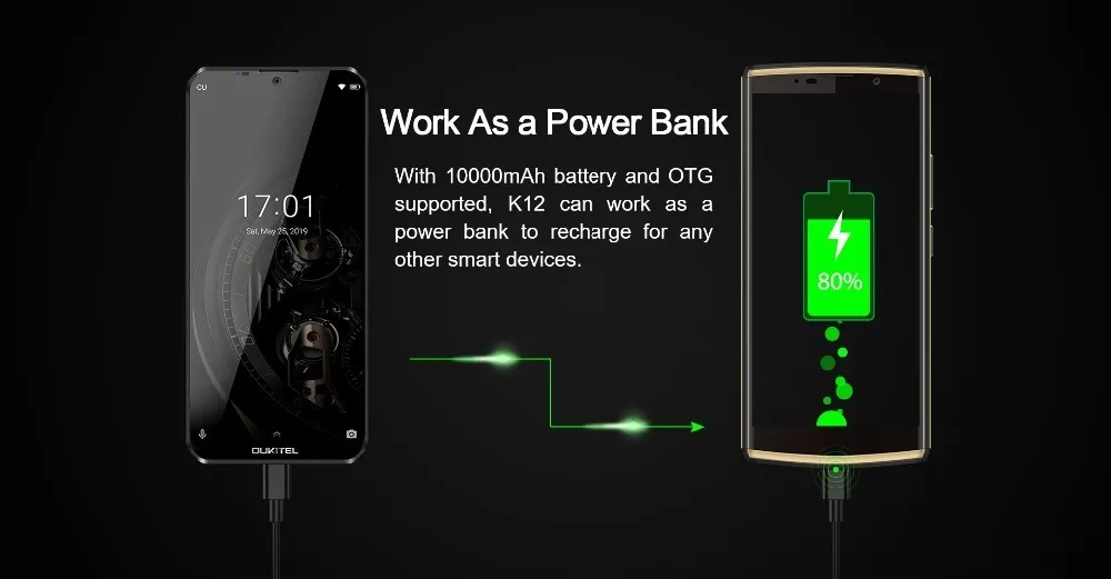 OUKITEL K12 Android 9,0 10000mAh Мобильный телефон 6,3 дюймов MTK6765 6G ram 64G rom NFC 5 V/6A Быстрая зарядка отпечатков пальцев 4G смартфон