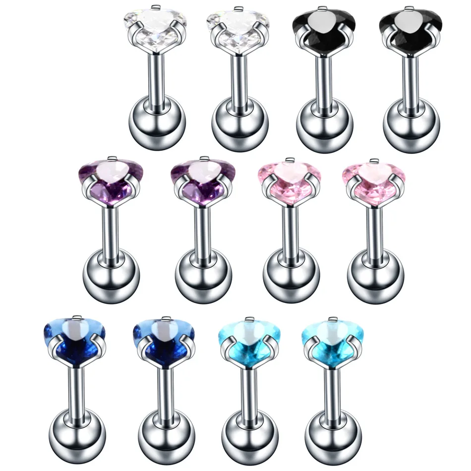 Utimtree 12PCS/lot Stainless Steel Cubic Zircon Eyebrow Nose Lip Captive Bead Ring Tongue Piercing Tragus Cartilage Body Jewelry | Украшения