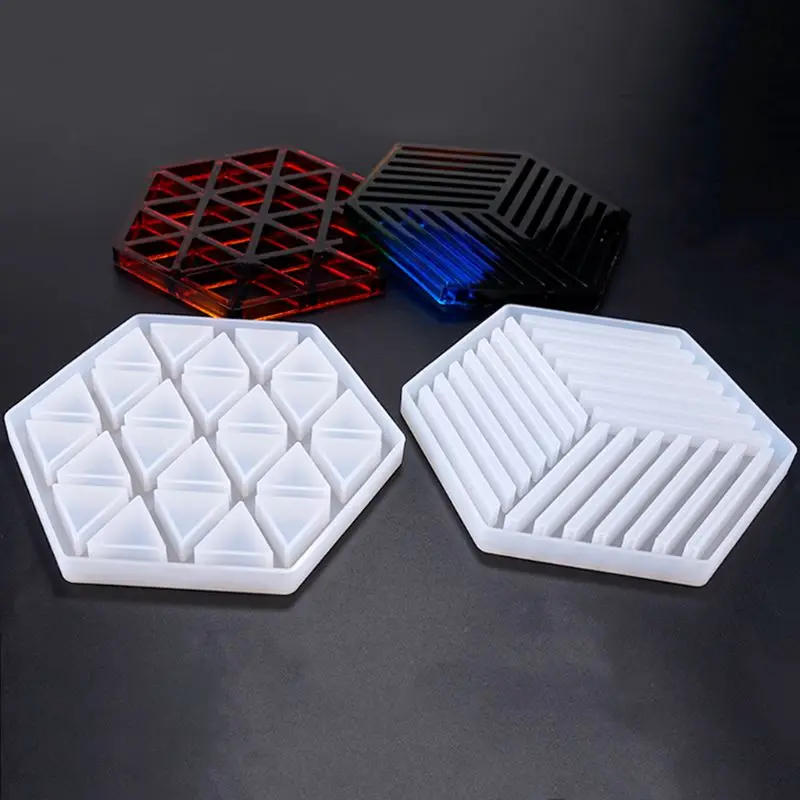 

Handmade Resin Epoxy Geometry Silicone Mold DIY Insulation Hollow Striped Triangle Modeling Hexagon Coaster