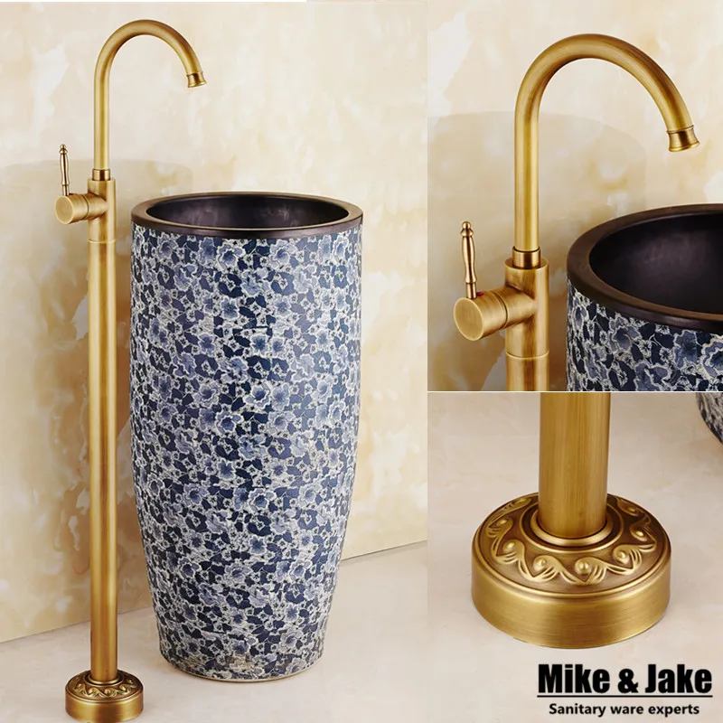

Antique Floor Stand basin faucet bathtub stand tap Shower Mixer Brass Shower set Luxury Bathtub stand faucet