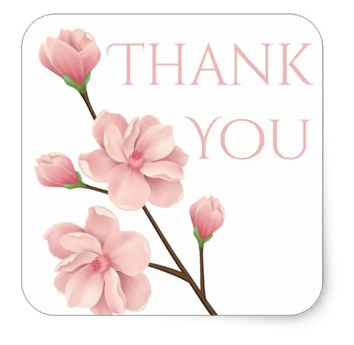 

1.5inch Floral Thank You Pink Cherry Blossom Flower Party Square Sticker-3