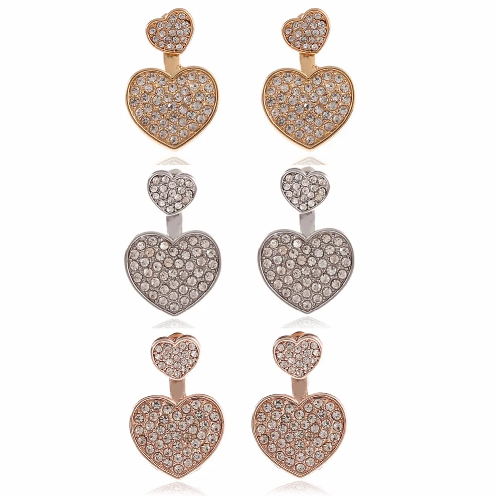 1 пара модные маленькие и большие сердце кристалл Стразы сзади спереди Серьги уха