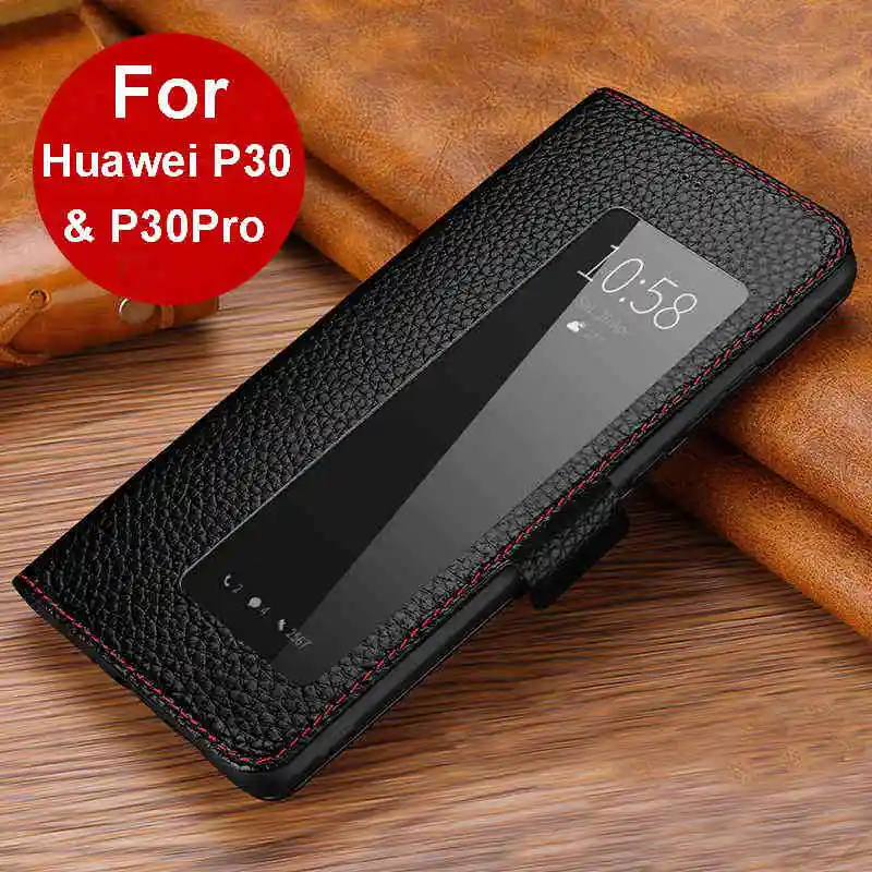 

Genuine Leather Case For Huawei P30 Pro Case P30 Cover Magnetic Etui Coque For Huawei P30Pro Flip Case Fundas Window View Capa