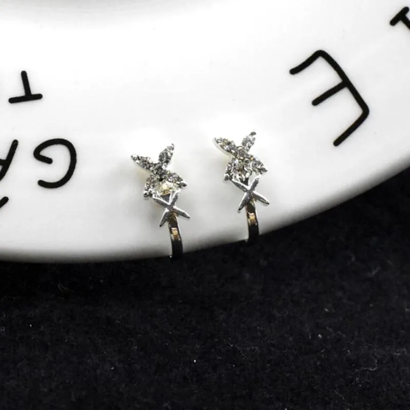 

2 Colors for Choose Rhinestone Double Meteor Clip on Earrings for Women Party Wedding Cute Luxury Jewelry Korea Style Ear Clip