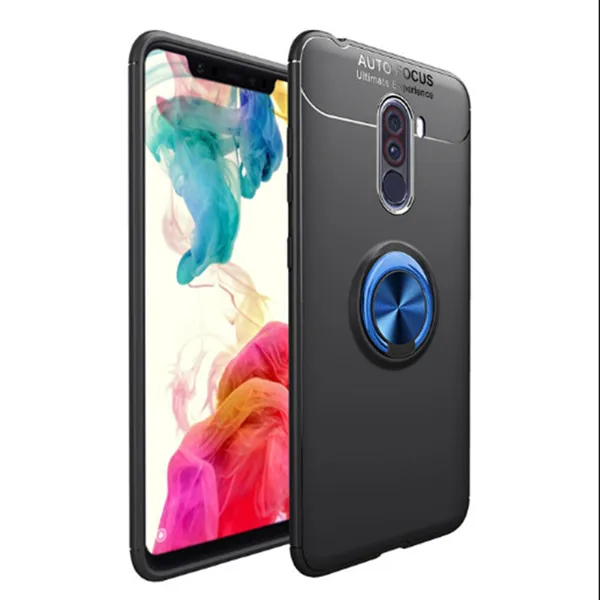 black blue Для Xiaomi Pocophone F1 автомобильный магнитный держатель для колец чехол для Pocophone F1 TPU Автофокус Невидимый палец кольцо гибридный автомобиль Hodeler - Цвет: black blue