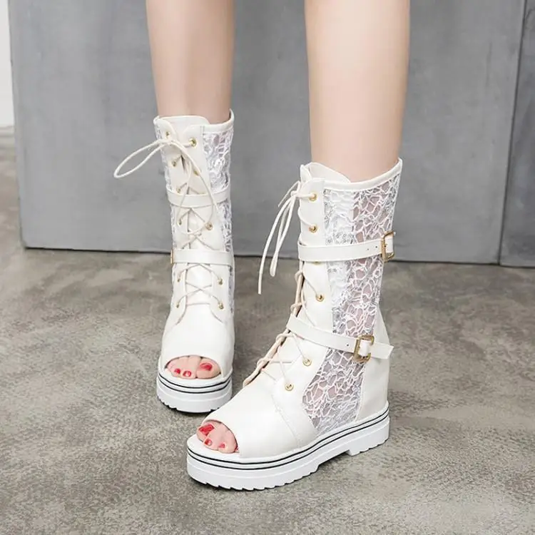 

Spring/Summer New Women's Openwork Boots Net Boots Lace Boots Fashion Japanese Sweet Lolita Shoes Platform Short Boots