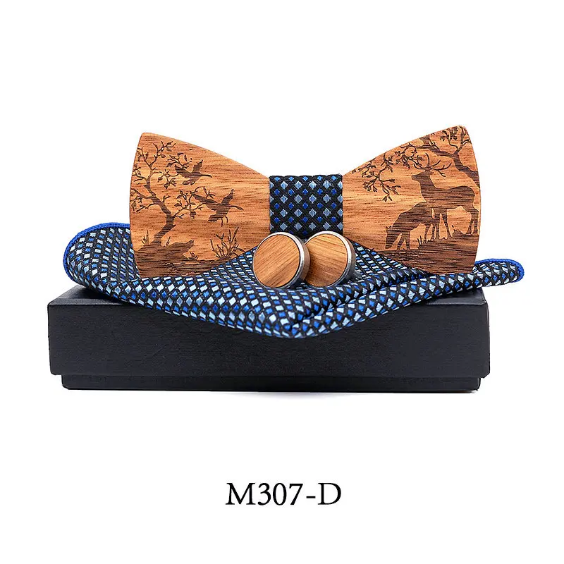 1 комплект деревянный галстук бабочка с вырезами и запонки|Зажимы для галстука