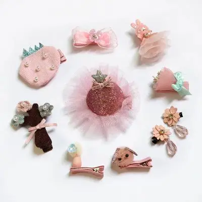 Girls Hairpins Boutique Gift Box Set Kids Bowknot Crown Pompom Hair Clips Elastic Hairband Accessories | Детская одежда и обувь