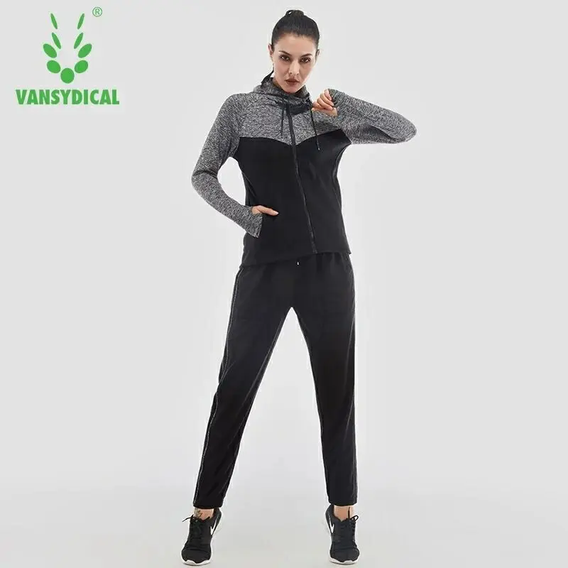 VANSYDICAL спортивные Йога комплект Для женщин Костюмы Бег куртка Брюки для девочек
