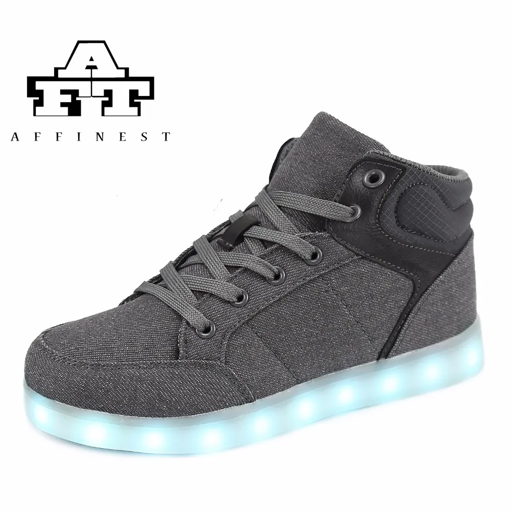 Модные туфли со светодиодной подсветкой для мальчиков и девочек Высокие Топы