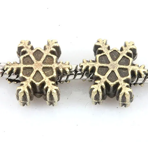 

20pcs antiqued bronze 2-sided snowflake beads fit bracelet EF0172