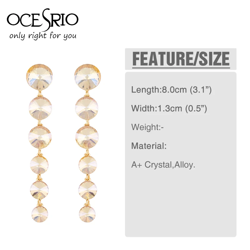 OCESRIO Luxury Round Long Silver Color Earrings Crystal Womens Circle long Chain in jewelry for Women Wedding ers-m58 | Украшения и