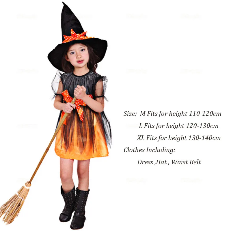 Black Girl Long Dress Witch Cosplay Costume Stage Performance Masquerade Party for Kids Halloween | Тематическая одежда и