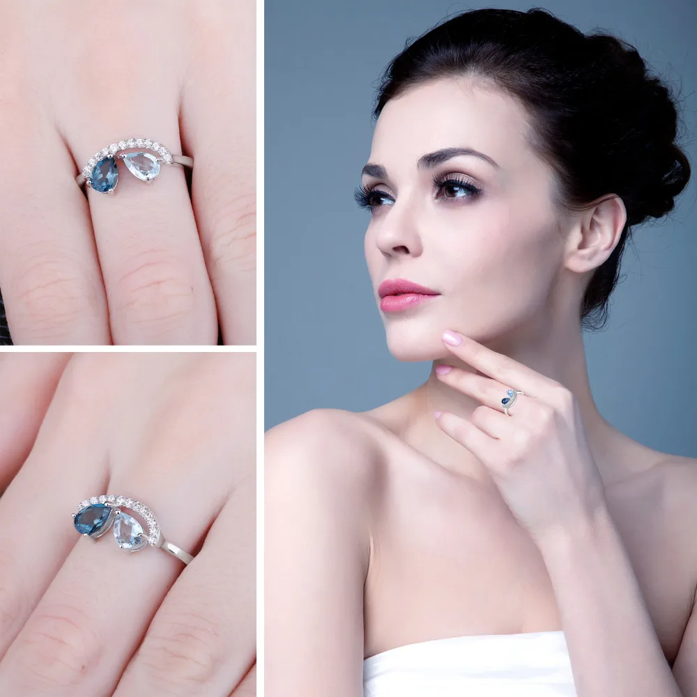 Jewelrypalace Fine1ct груша Природный Голубой Топаз Лондон топаз кольцо Speical 925 Серебряное