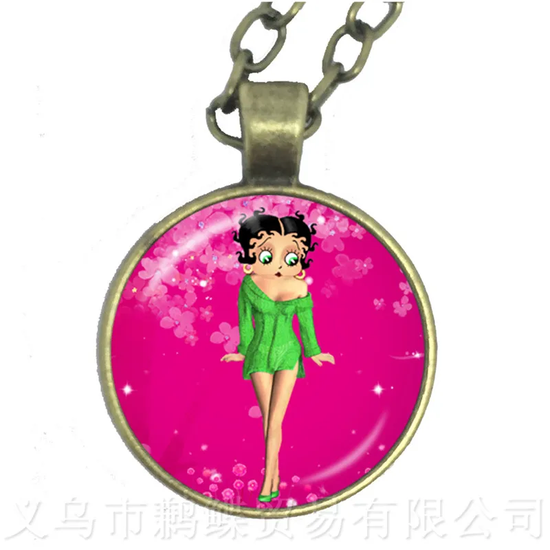 

New Sexy Hyperbole Betty Boop Series Pattern 25mm Round Glass Cabochon Silver Plated Necklace For Betty Funs Gift Sweater chain