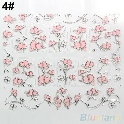 3D Nail Stickers Embossed Pink Flowers Design Art Decal Tips Sheet Manicure 1QLE | &amp Decals