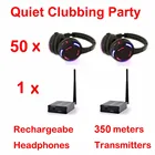 Беспроводные наушники с черной светодиодной подсветкой, комплект для вечевечерние в стиле Тихая Дискотека (50 наушников + 1 передатчик)