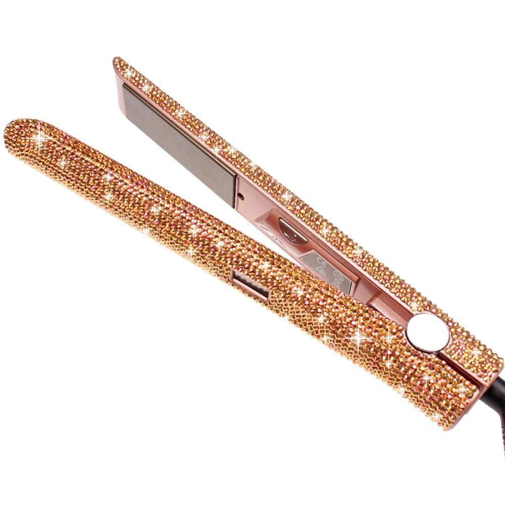 Розовое золото Bling ЖК дисплей цифровой Дисплей Flat Iron Hand Made Игристые С кристалалми