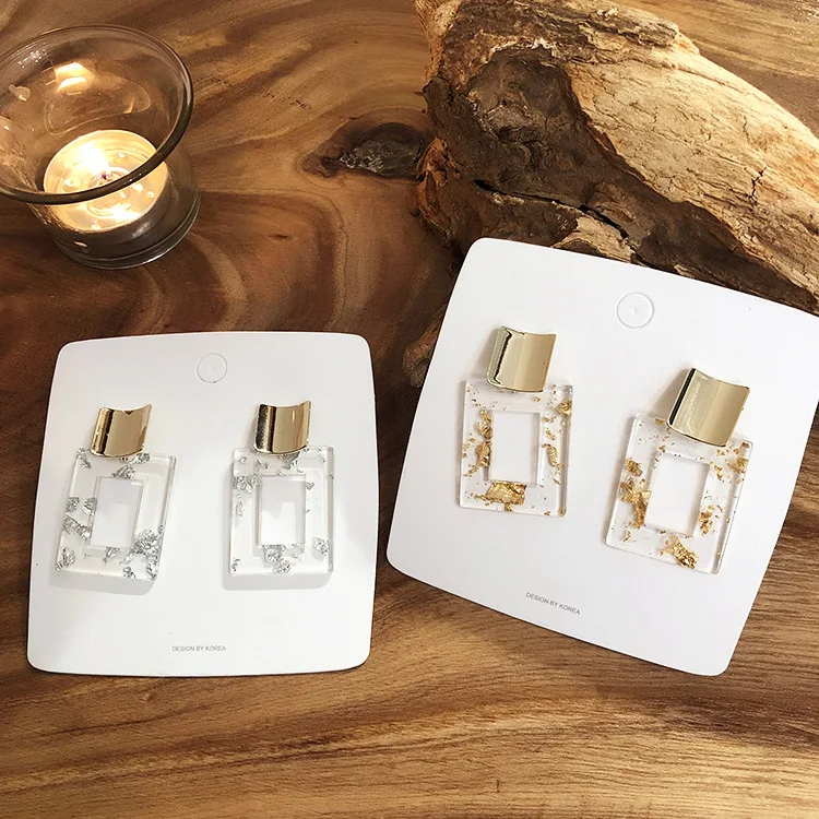 HUANZHI 2019 Gold Foil Luxury Rectangle Hollow Golden Geometric Transparent Elegant Drop Earrings for Women Party Holiday Girl | Украшения