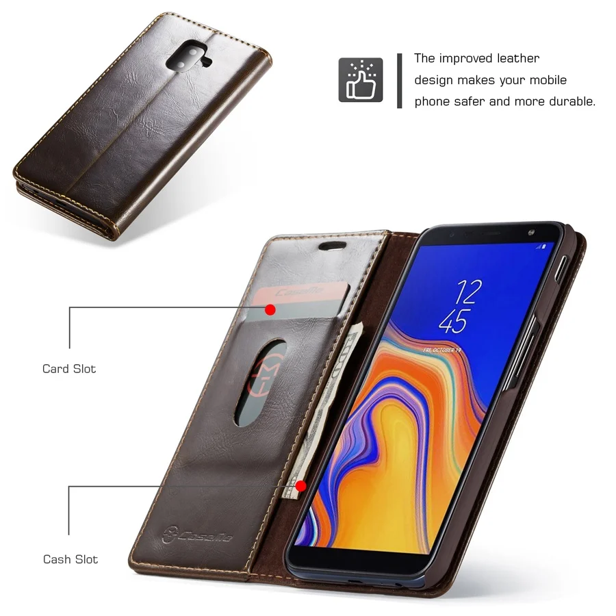 Fashion Oil-wax Leather Flip Cover Case for Samsung Galaxy J4 J6 Plus 2018 Brand Original with Card Holder Coque Classic | Мобильные
