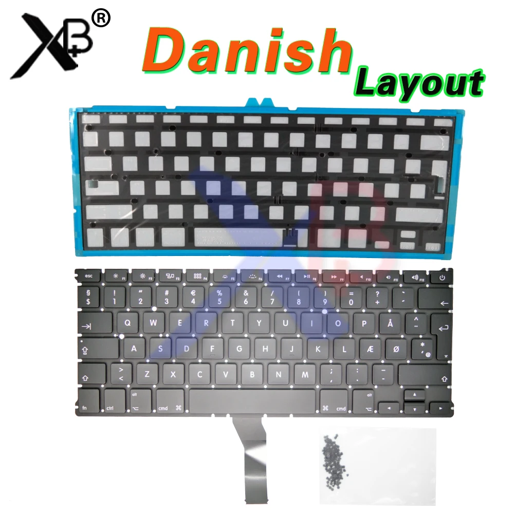 Для клавиатуры MacBook Air 13 3 дюйма A1369 A1466 DK с датской данией/подсветкой + винты для 100