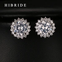luxury sun flower shape cubic zircon earrings round pear cut white gold color stud earrings for women gifts hibride e 241