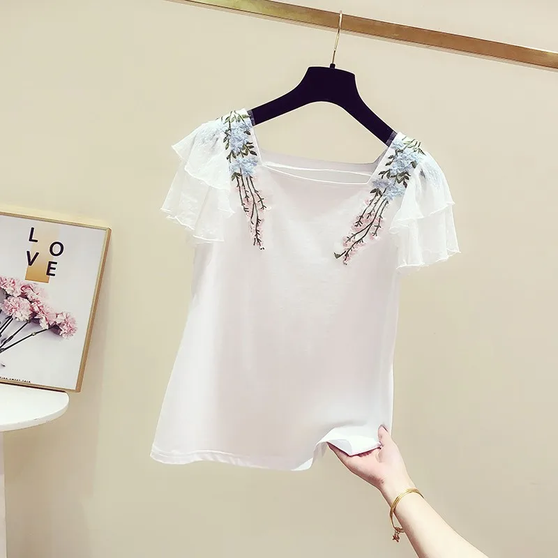 Рубашка летняя новая Корейская версия Маленькая кружевная простроченная