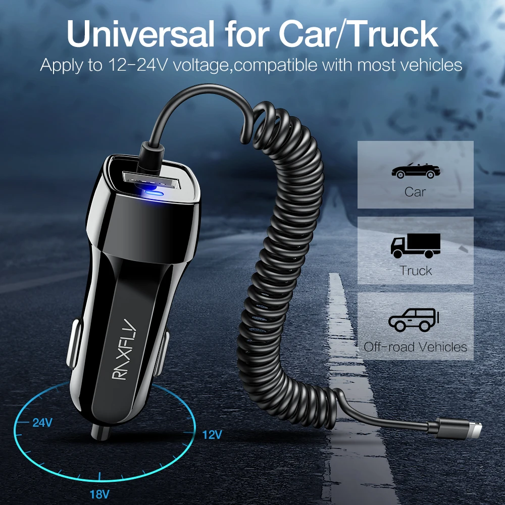 RAXFLY Car Charger Car USB Quick Charger 3.0 For Xiaomi Car Charger For Mobile Phone Micro Type C Fast Cable For iPhone Chargers images - 6