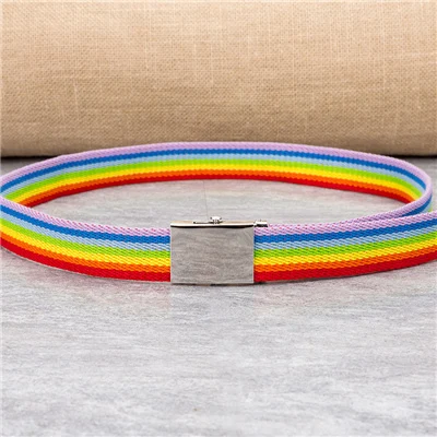 rainbow Пояс для влюбленных, ремень для пары, тонкий холщовый пояс для мужчин и женщин, пояс с металлической квадратной автоматической пряжкой, зеркальный, новинка, fastion cinto - Цвет: rainbow