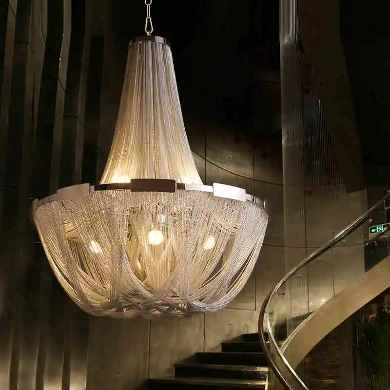 New Design Italy Tassel Pendant Light Silver Aluminum Chain Lamp Lamparas Lustre Led E14 Pendientes Post Modern Hanglamp | Освещение