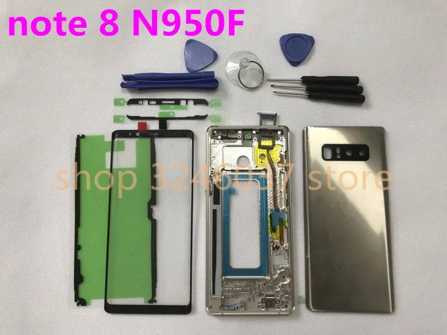 

note8 Full Housing Case Back Cover + Front Screen Glass Lens + Middle Frame For Samsung Galaxy note 8 N950 N950F Complete Parts