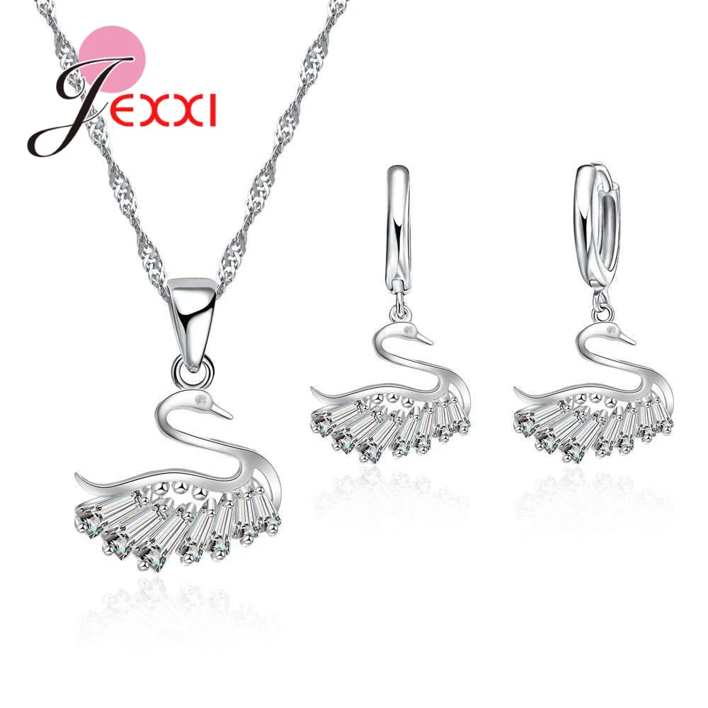 Женский комплект из колье и серёг серебра 925 пробы|necklace earring set|zircon jewelry setearring sets woman