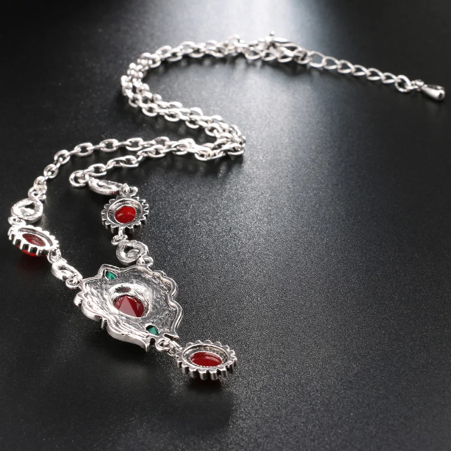 Лидер продаж 2017 модное винтажное ожерелье с красным драгоценным камнем для