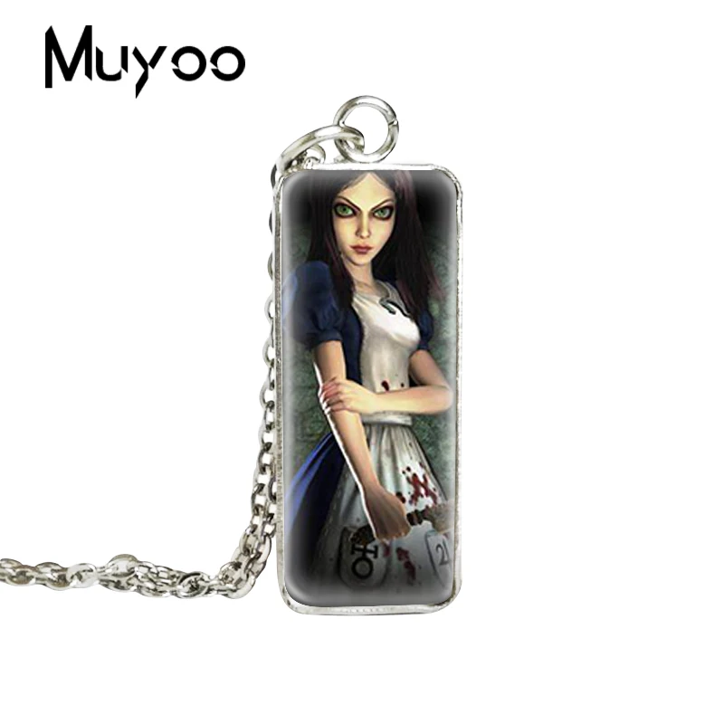 1 Новинка года: квадратное ожерелье Alice Madness Returns с кулоном из стекла ручной работы - Окраска металла: 1