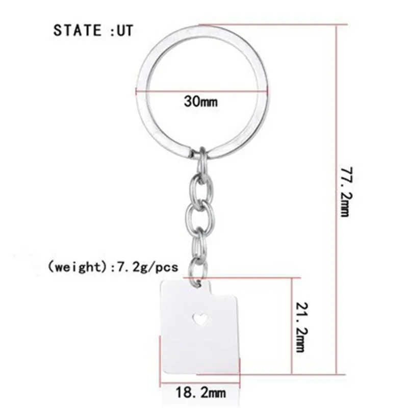 

Utah map tag US state stainless steel key chain Europe and the United States hot key pendant female jewelry