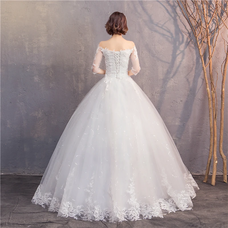 VLNUO NISA Simple White Lace Wedding Dress Elegant Boat Neck Backless Half Sleeve Custom Made Bridal Gown Vestido De Noiva 30 | Свадьбы и