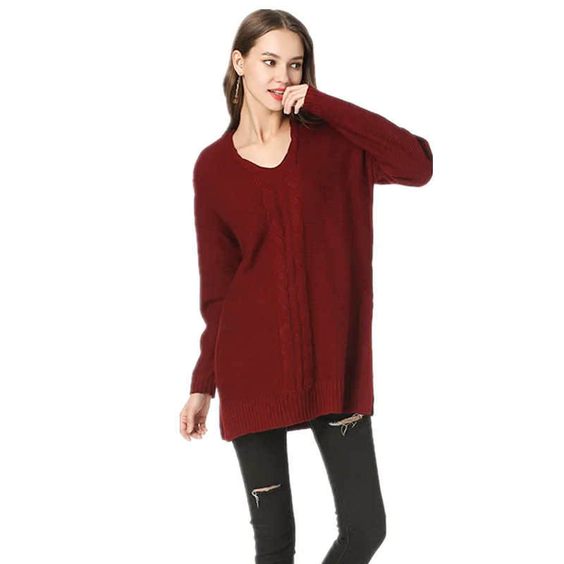 вязаный свитер пуловер с разрезом женская одежда осень зима 2019 свободный v