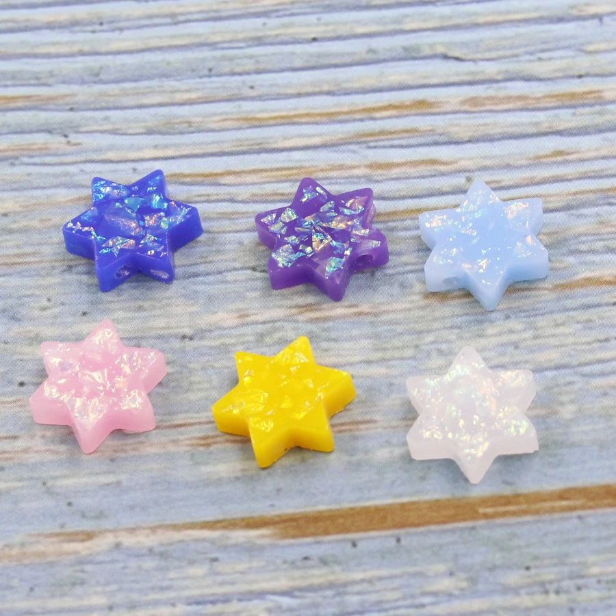 Fnixtar Synthetic David Star Opal Charm Many Colors Fire Opal Hexagon Bead DIYJewelry For Necklace 1.5mm Hole 20Piece/lot