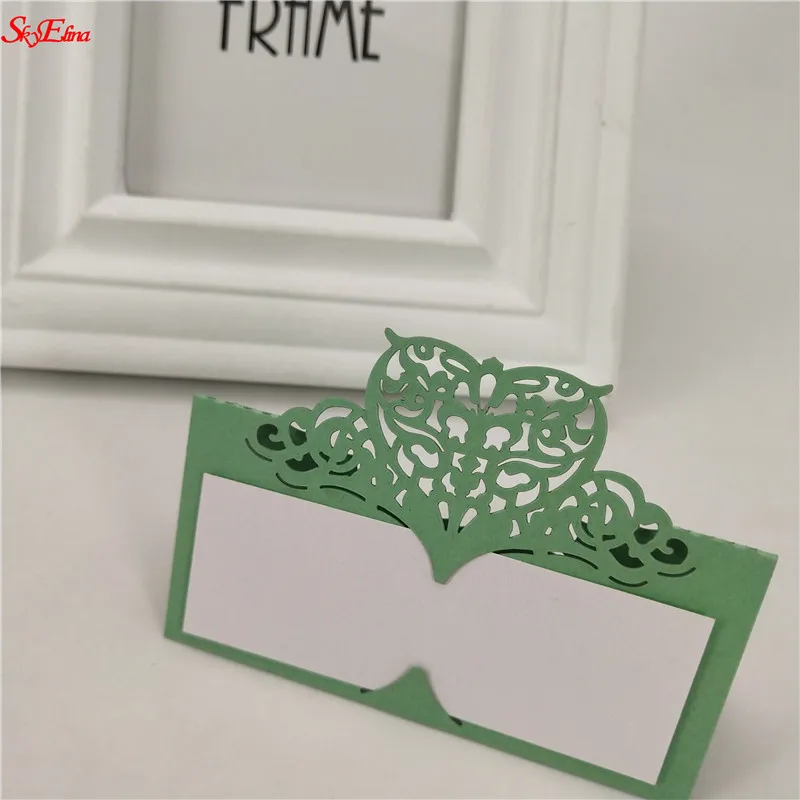 light green 50 шт., винтажные настольные карты с номером, свадебные украшения на день рождения, лазерная резка, вечерние карточки, декор 5z - Цвет: light green