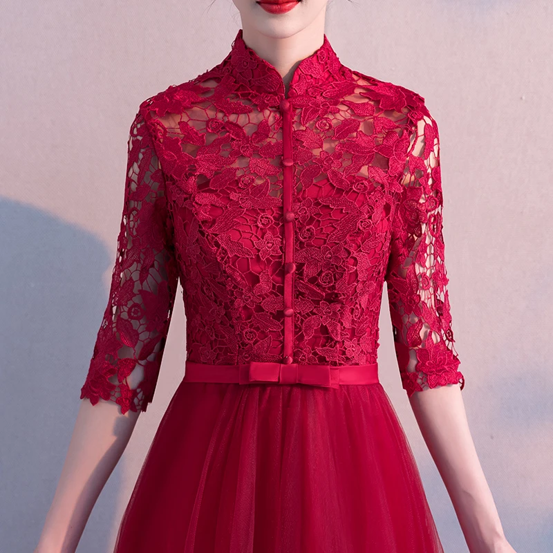 

Red Bride Party Dress Oriental Women Elegant Slim Cheongsam Fashion Chinese Style Wedding Long Qipao Luxury Robe Vestido XS-XXXL