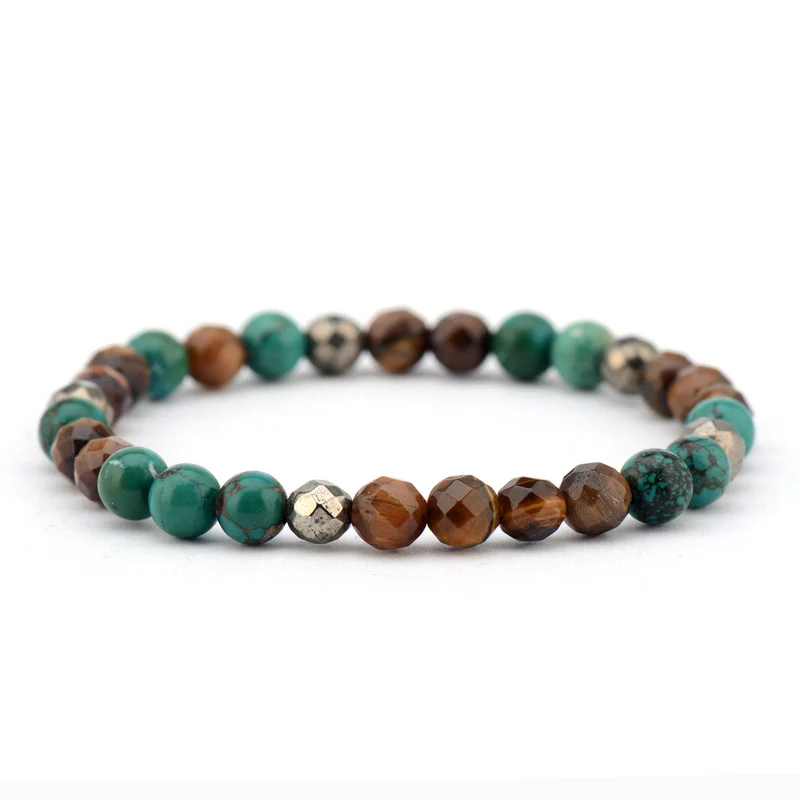 Мужские браслеты 6 мм натуральные камни тигровый глаз пирит эластичные