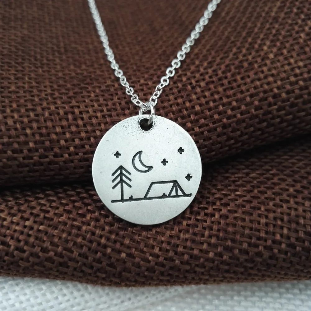 1pcs Lovely Pine Tree house star moon Camping Necklace necklace camping jewelry simple life Outdoor Jewelry Gifts for Campers | Украшения и