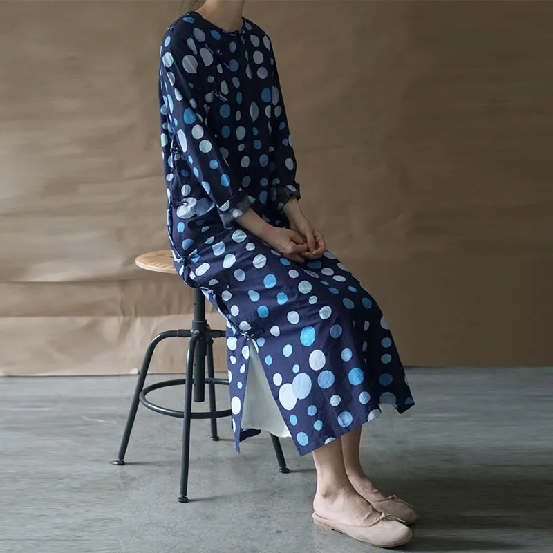 Johnature женское Новое хлопковое льняное платье с круглым вырезом и пряжкой Cheongsam 2021