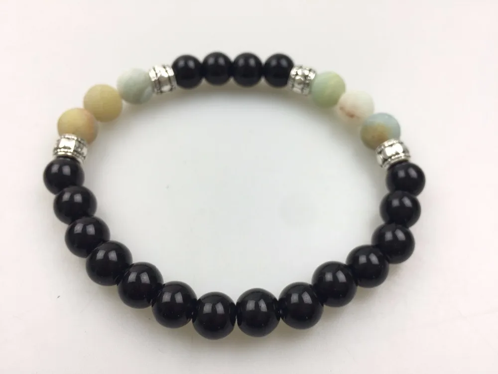 Модный браслет из натурального камня для мужчин и женщин 8 мм черный оникс