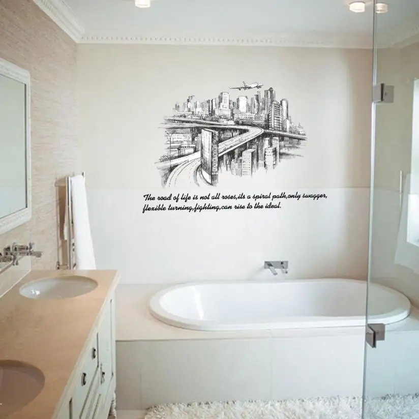 Home Decor City Sketch Silhouette Background Wall Decoration Removable Stickers wall sticker Deco mirror AU10 | Дом и сад